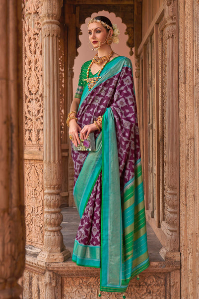 Monjolika Fashion Purple Color Patola Silk Weaving Work Saree With Blouse