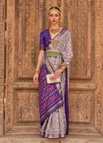 Thumbnail for Monjolika Fashion Light Grey Color Patola Silk Weaving Work Saree With Blouse