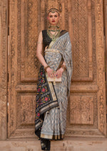 Thumbnail for Monjolika Fashion Light Grey Color Patola Silk Weaving Work Saree With Blouse