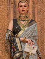Thumbnail for Monjolika Fashion Light Grey Color Patola Silk Weaving Work Saree With Blouse
