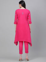 Thumbnail for ADA Women Pink & Blue Chikankari Embroidered Cotton Handloom Kurta with Trousers - Distacart