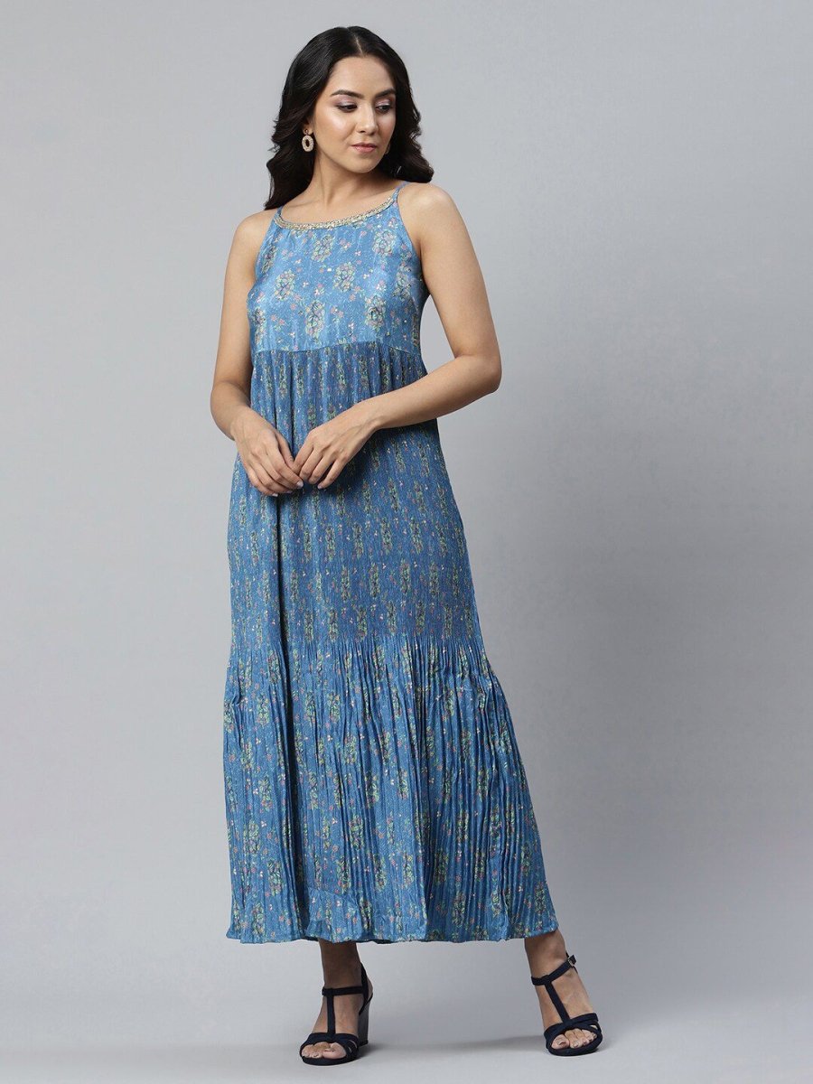 AURELIA Blue Ethnic Motifs Printed Layered Maxi Dress