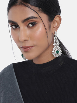 18k Rhodium Plated Austrion Diamond Sparkling Dangle Earrings for Women - Wahe Jewels