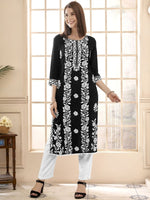 Thumbnail for Anouk Floral Embroidered Round Neck Chikankari Straight Kurta