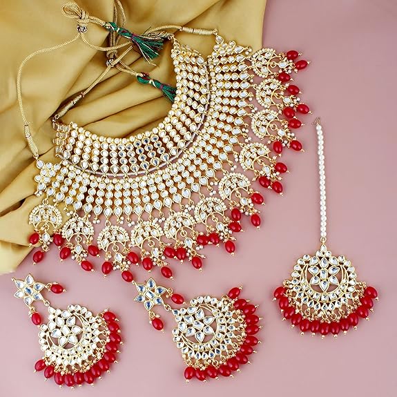 Tehzeeb Creations Ethnic Gold Plating Padmavat Jewelry Kundan Necklace Set for Girls & Women - Distacart