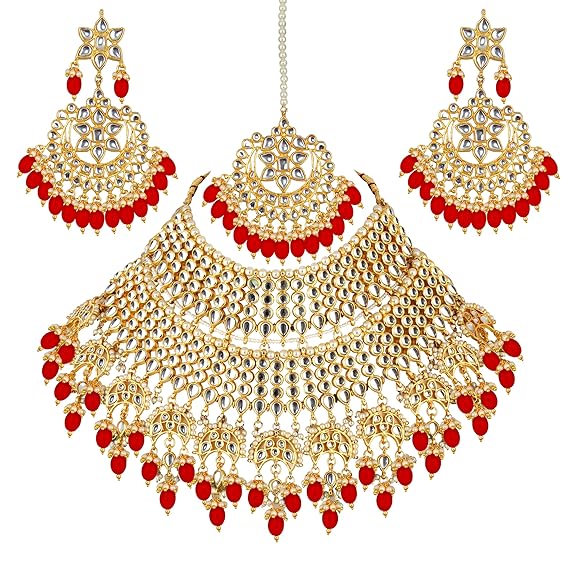 Tehzeeb Creations Ethnic Gold Plating Padmavat Jewelry Kundan Necklace Set for Girls & Women - Distacart