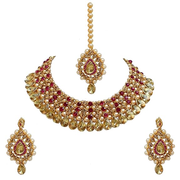 Tehzeeb CreationsStunning Stone Gold-Polished Necklace Set for Girls & Women - Distacart