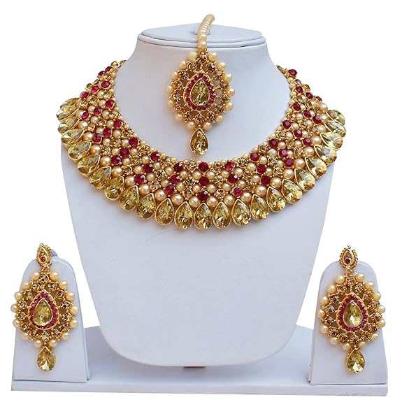 Tehzeeb CreationsStunning Stone Gold-Polished Necklace Set for Girls & Women - Distacart