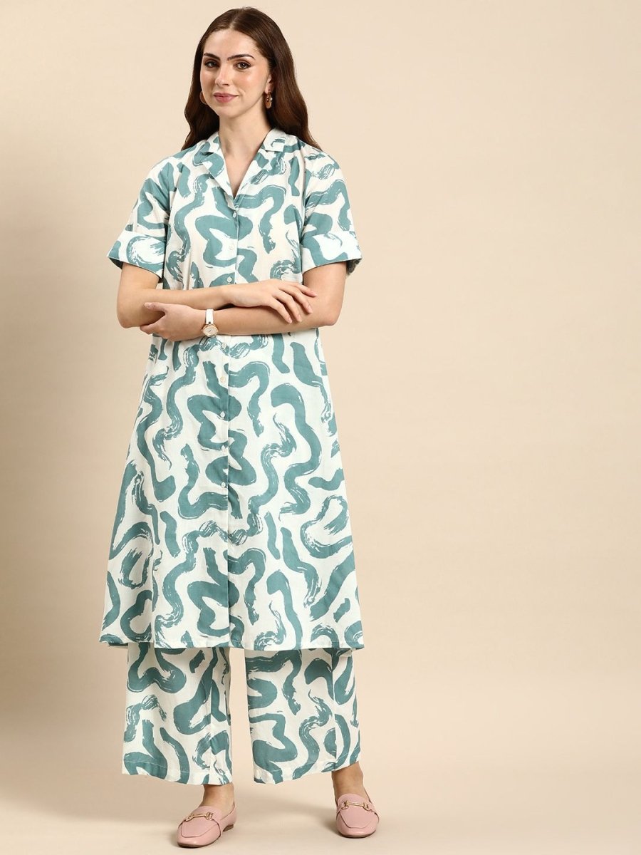 Anouk Women Abstract Printed Pure Cotton Kurta with Palazzos Set - Distacart