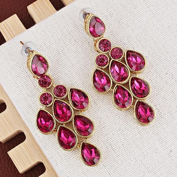 Tehzeeb Creations Designer Gold-Polished Elegant Stone Necklace Set For Women & Girls - Distacart