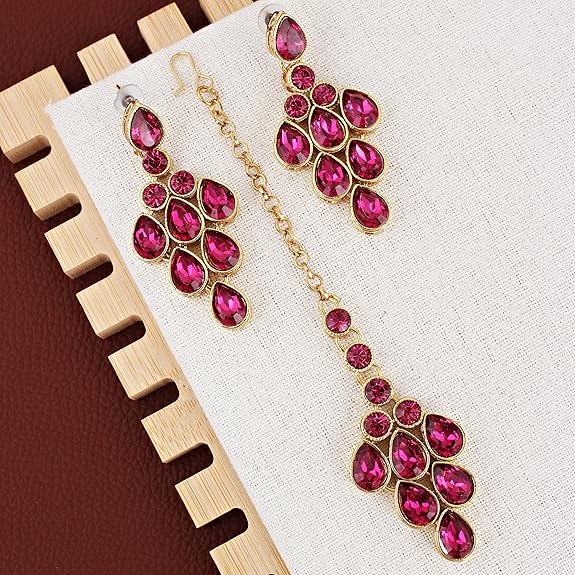 Tehzeeb Creations Designer Gold-Polished Elegant Stone Necklace Set For Women & Girls - Distacart