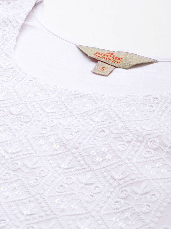 Anouk Women Ethnic Motifs Sequinned Embroidered Chikankari Kurta
