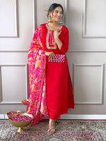 Thumbnail for The52 Women's Rayon Fabric Straight Kurta, Pant and Dupatta Set