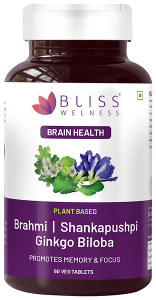 bliss welness brain health brahmi shankapushpi ginkgo biloba veg tablet