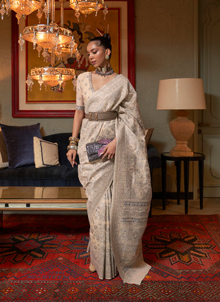 Monjolika Fashion Cream Color Silk Weaving Work Traditonal Saree