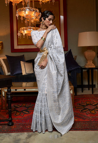 Monjolika Fashion Off White Color Silk Weaving Work Traditonal Saree