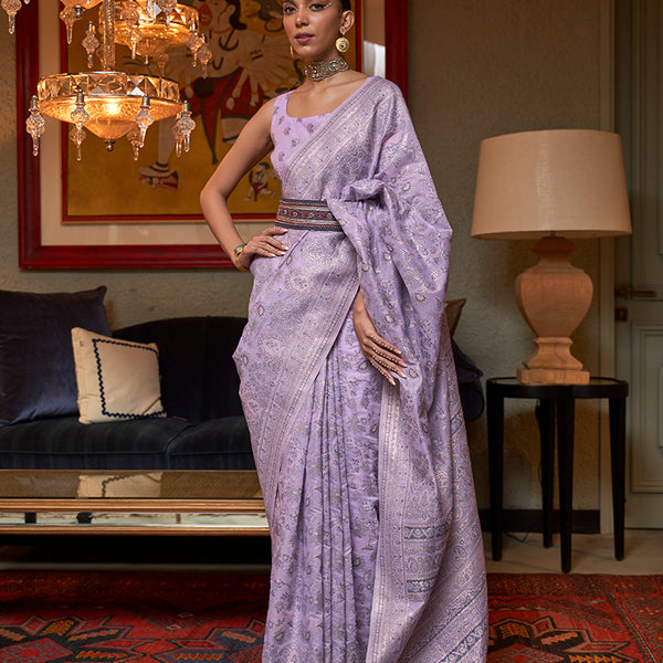 Monjolika Fashion Lavender Color Silk Weaving Work Traditonal Saree - Distacart