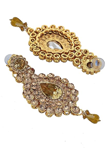 Tehzeeb Creations Bridal Dulhan Designer Gold-Polished Gold Color Pearl Stone Set 9 pcs. for Women & Girls - Distacart
