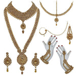 Thumbnail for Tehzeeb Creations Bridal Dulhan Designer Gold-Polished Gold Color Pearl Stone Set 9 pcs. for Women & Girls - Distacart