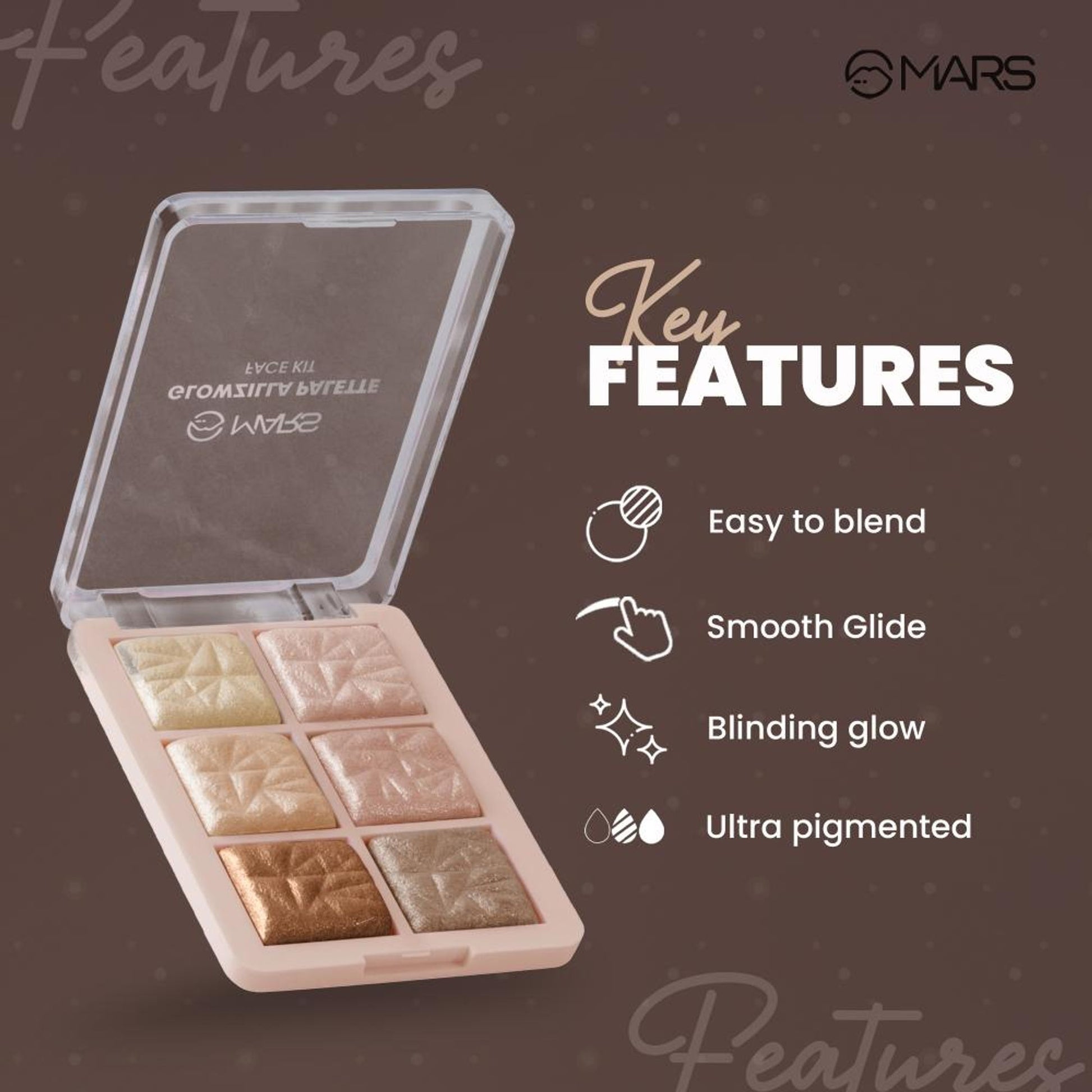 MARS Cosmetics Glowzilla 6 Shade Face Highlighter Palette - 02 - Distacart