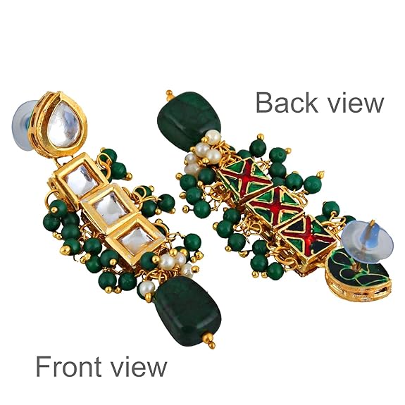 Tehzeeb Creations Back Meenakari Gold-Polished Square Shape Tika Earring Jewellery Set Uncut Kundan Big Faux Kundan Dibbi Kundan Choker Necklace Set - Distacart