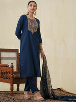 Thumbnail for Ode by House of Pataudi Ethnic Motifs Yoke Design Sequinned Kurta With Trousers & Dupatta - Distacart