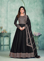 Thumbnail for Monjolika Fashion Black Color Embroidered Art Silk Designer Anarkali Salwar Suit