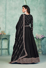 Thumbnail for Monjolika Fashion Black Color Embroidered Art Silk Designer Anarkali Salwar Suit