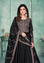 Thumbnail for Monjolika Fashion Black Color Embroidered Art Silk Designer Anarkali Salwar Suit