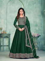 Thumbnail for Monjolika Fashion Dark Green Color Embroidered Art Silk Designer Anarkali Salwar Suit - Distacart