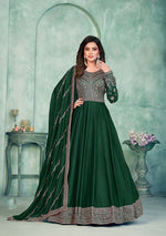 Thumbnail for Monjolika Fashion Dark Green Color Embroidered Art Silk Designer Anarkali Salwar Suit - Distacart