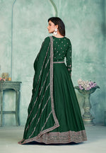 Thumbnail for Monjolika Fashion Dark Green Color Embroidered Art Silk Designer Anarkali Salwar Suit - Distacart