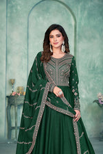 Thumbnail for Monjolika Fashion Dark Green Color Embroidered Art Silk Designer Anarkali Salwar Suit - Distacart