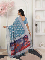 Thumbnail for Astita Linen Cotton Sky Blue Saree