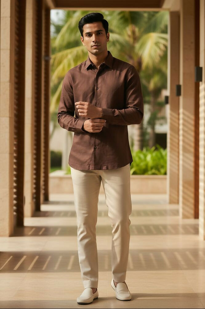 Earthline— Brown Cotton Shirt by Hilo Design - Dista