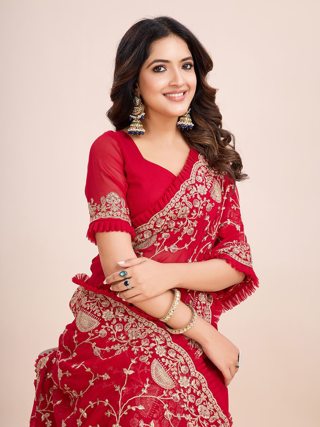 kasee Floral Embroidered Pure Georgette Ready to Wear Saree - Distacart