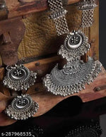 Thumbnail for Tehzeeb Creations Women's Bahubali Oxidised Necklace Set With White Pearl - Distacart