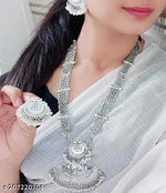 Thumbnail for Tehzeeb Creations Women's Bahubali Oxidised Necklace Set With White Pearl - Distacart