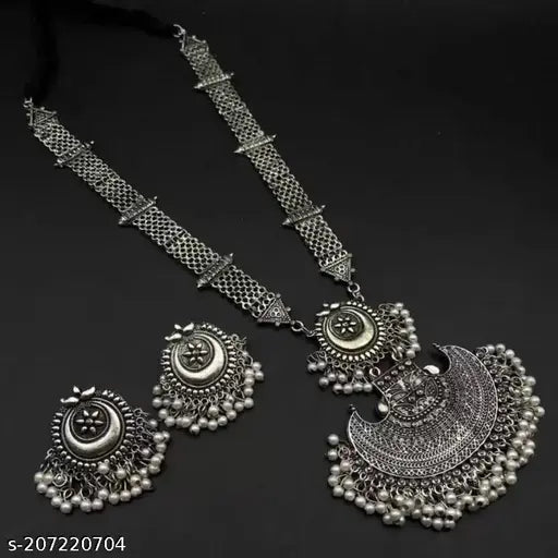 Tehzeeb Creations Women's Bahubali Oxidised Necklace Set With White Pearl - Distacart