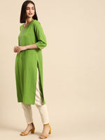 Thumbnail for All About You Women Green & Pink Ethnic Motifs Yoke Design Thread Work Pure Cotton Kurta - Distacart