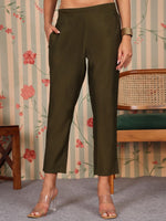Thumbnail for Ode by House of Pataudi V Neck Printed Regular Chanderi Silk Kurta with Trousers - Distacart
