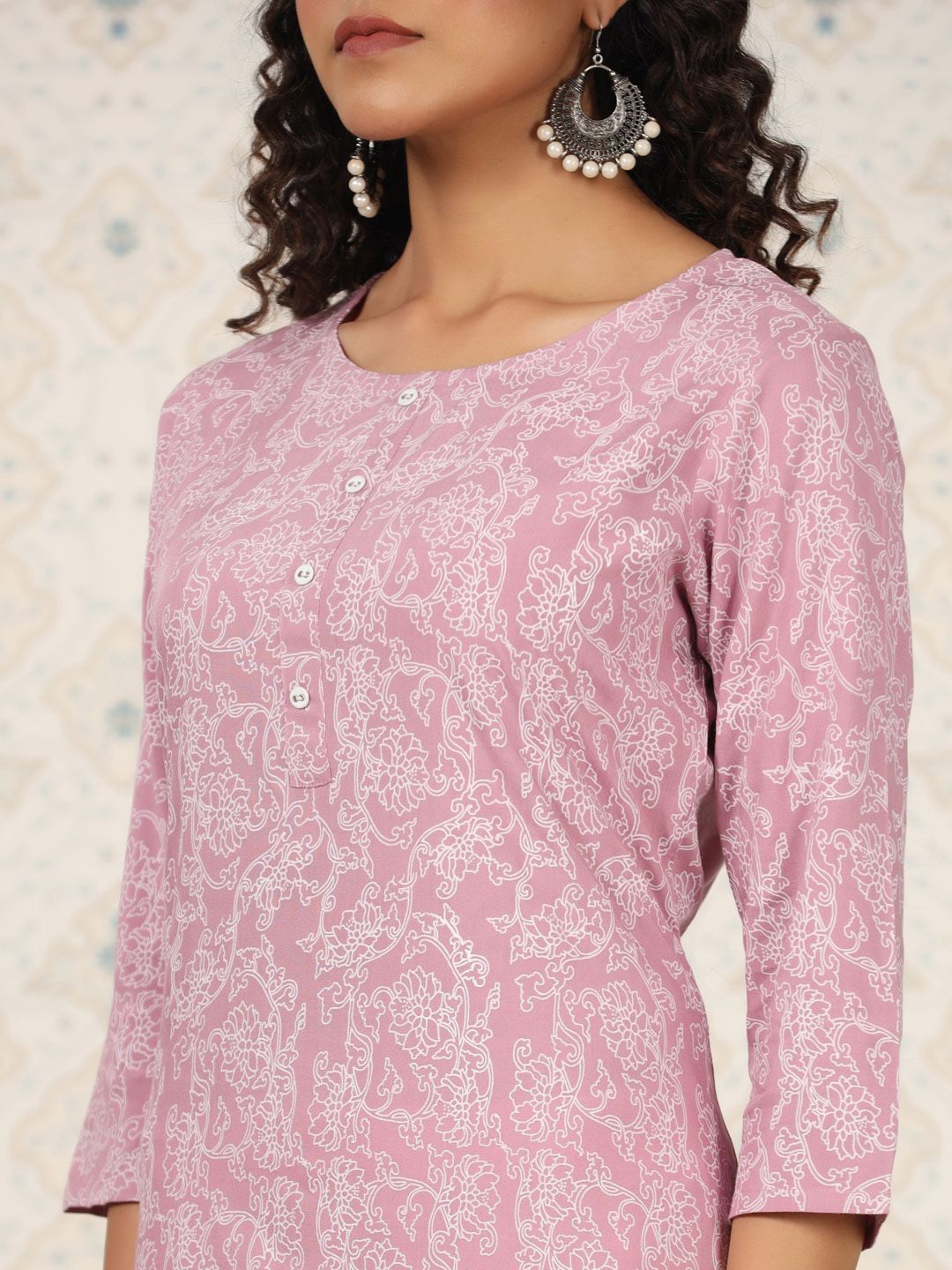 Ode by House of Pataudi Printed Round Neck Straight Kurta - Distacart