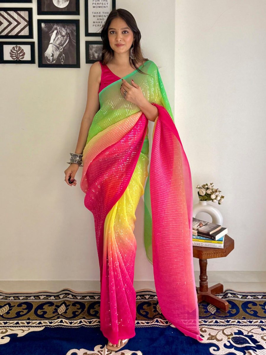 Anouk Embellished Sequinned Pure Georgette Designer Saree - Distacart