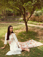 Thumbnail for Indo Era White Floral Yoke Design Tie-Up Neck Straight Kurta With Trousers & Dupatta