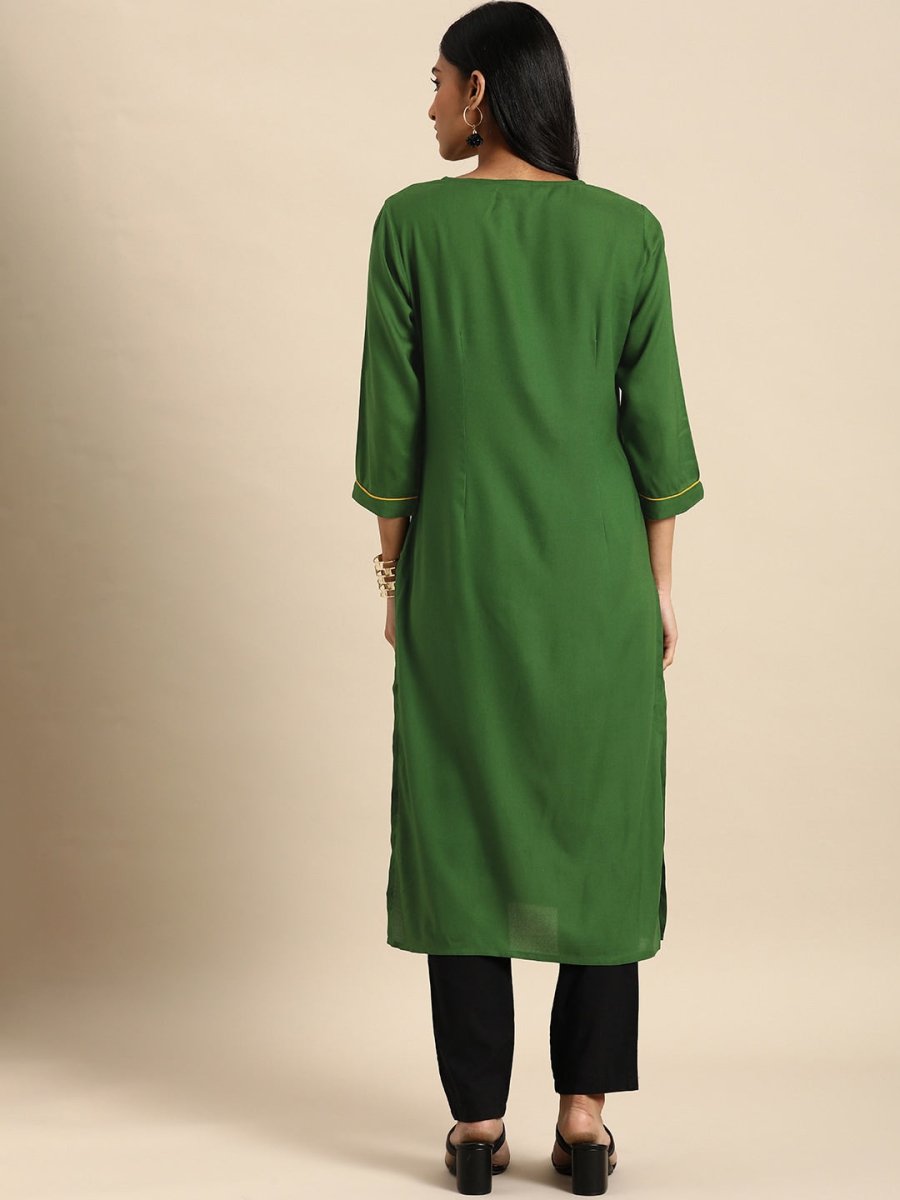 All About You Women Green Ethnic Motifs Yoke Design Keyhole Neck Straight Kurta - Distacart