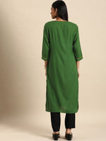Thumbnail for All About You Women Green Ethnic Motifs Yoke Design Keyhole Neck Straight Kurta - Distacart