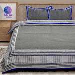 Thumbnail for Blue Black Handblock Printed Cotton 200TC King Bedsheet With 2 Zipper Pillow Covers - King Size by House of Ree - Distacart