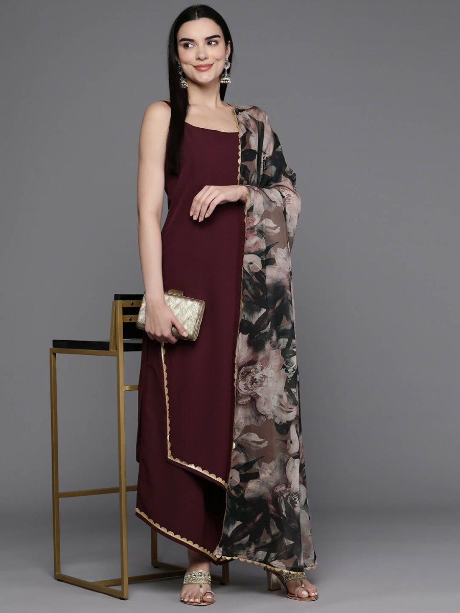 Ahalyaa Women Regular Kurta with Palazzos & With Dupatta - Brown Color - Distacart