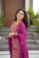 Thumbnail for Joban Fashion Magenta Kurta Set Silk Sequins , Zari, Coding & Thread Embroidered work - Distacart