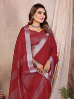 Thumbnail for Anaita Red Weaving Linen Cotton Saree With Blouse - Distacart